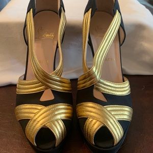 Christian Louboutin gold and black swirl heel